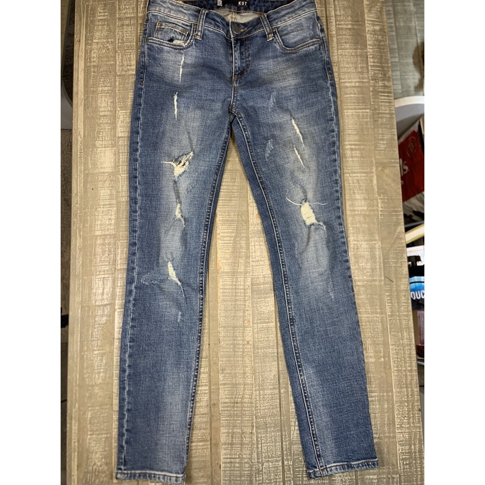 KUT from the Kloth Mid Rise Skinny Jeans Blue Medium Wash Size 0 Distressed
